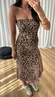 Leopar Straplez Tül Elbise