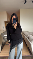 Siyah Bryony Dantelli Bluz
