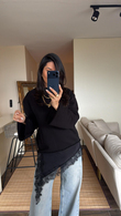Siyah Bryony Dantelli Bluz