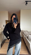 Siyah Bryony Dantelli Bluz