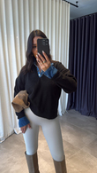 Siyah Denim Detaylı Kazak
