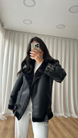 Siyah Deri Biker Mont