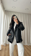Siyah Deri Biker Mont