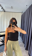 Siyah Drape Detaylı Straplez Bluz