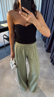 Siyah Drape Detaylı Straplez Bluz