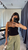 Siyah Drape Detaylı Straplez Bluz