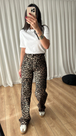Siyah Leopar Desenli Jean