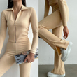Aden Fermuarlı Hırka Yırtmaçlı Pantolon Takım 40897 TAŞ RENGİ