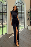 Aliana Önü Drapeli Abiye 582885 LACİVERT