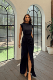 Aliana Önü Drapeli Abiye 582885 LACİVERT