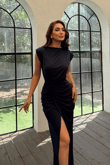 Aliana Önü Drapeli Abiye 582885 LACİVERT