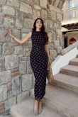 Alina Askılı Puantiye Detay Midi Elbise 7251