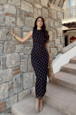 Alina Askılı Puantiye Detay Midi Elbise 7251