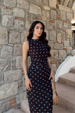 Alina Askılı Puantiye Detay Midi Elbise 7251
