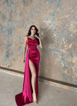 Allyso Degaje Yaka Yırtmaçlı Abiye 582243 FUŞYA