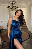 Allyso Degaje Yaka Yırtmaçlı Abiye 582243 İNDİGO