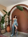 Allyso Degaje Yaka Yırtmaçlı Abiye 582243 MİNT YEŞİLİ