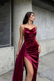 Allyso Degaje Yaka Yırtmaçlı Abiye 582243 BORDO