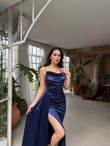 Allyso Degaje Yaka Yırtmaçlı Abiye 582243 İNDİGO
