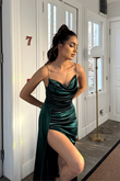 Allyso Degaje Yaka Yırtmaçlı Abiye 582243 ZÜMRÜT