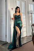 Allyso Degaje Yaka Yırtmaçlı Abiye 582243 ZÜMRÜT