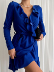 Amore Fırfır Yaka Kuşaklı Elbise 581842 SAKS MAVİSİ