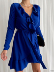 Amore Fırfır Yaka Kuşaklı Elbise 581842 SAKS MAVİSİ