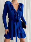 Amore Fırfır Yaka Kuşaklı Elbise 581842 SAKS MAVİSİ