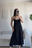 Anna İp Askılı Bubble Elbise 13828 SİYAH