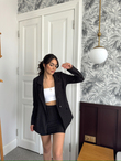 April Çizgili Etek Blazer Takım 12066 SİYAH
