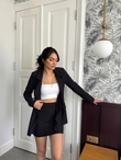 April Çizgili Etek Blazer Takım 12066 SİYAH