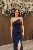 Asia Straplez Detay Abiye 4608 LACİVERT