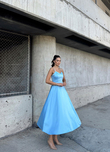 Askılı Asetat Midi Boy Elbise 4569 BEBE MAVİSİ