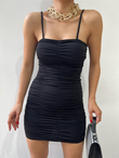 Askılı Drape Detaylı Mini Elbise SİYAH