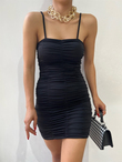 Askılı Drape Detaylı Mini Elbise SİYAH