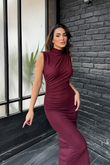 Asu Simli Kumaş Kolsun Midi Elbise 3648