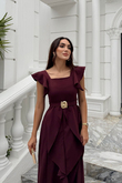 Aydilge Fırfırlı Kemer Detay Midi Elbise 2239