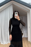 Aylin Güpür Detay Vatkalı Midi Elbise 4572
