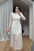 Aylin Güpür Detay Vatkalı Midi Elbise 4572