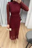 Aylin Güpür Detay Vatkalı Midi Elbise 4572