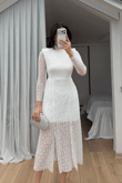 Aylin Güpür Detay Vatkalı Midi Elbise 4572