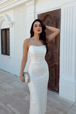 Azra Boncuk İşleme Straplez Midi Abiye 1134