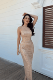 Azra Boncuk İşleme Straplez Midi Abiye 1134