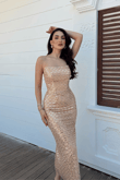 Azra Boncuk İşleme Straplez Midi Abiye 1134