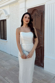 Azra Boncuk İşleme Straplez Midi Abiye 1134
