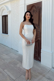 Azra Boncuk İşleme Straplez Midi Abiye 1134
