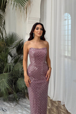 Azra Pul İşleme Straplez Midi Abiye 1134