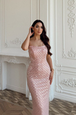 Azra Pul İşleme Straplez Midi Abiye 1134