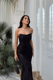 Azra Pul İşleme Straplez Midi Abiye 1134