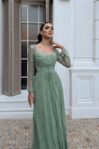 Bağcık Detaylı Simli Dantel Kumaş Abiye 1203